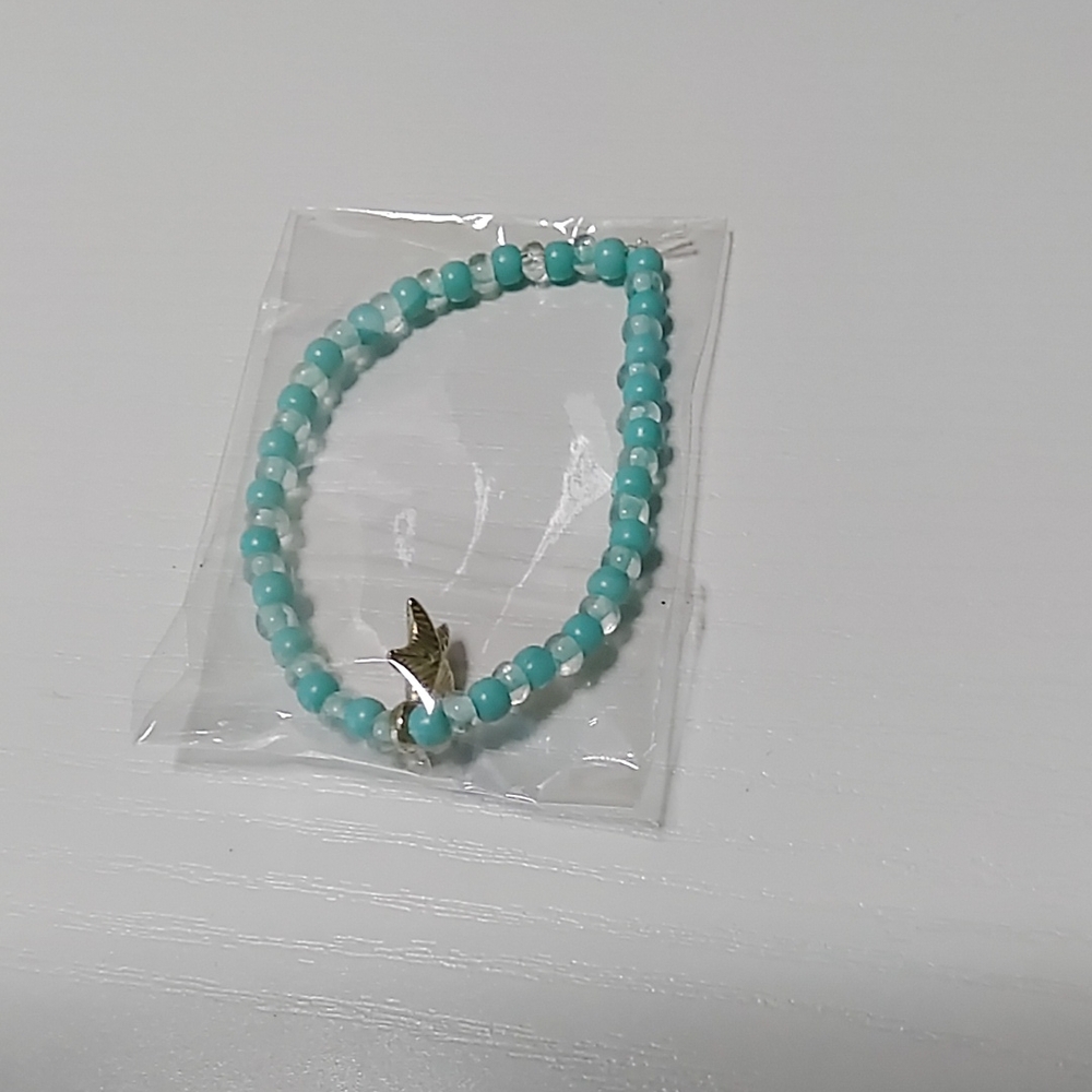 Turquoise Beaded Bracelet with Gold Charm
